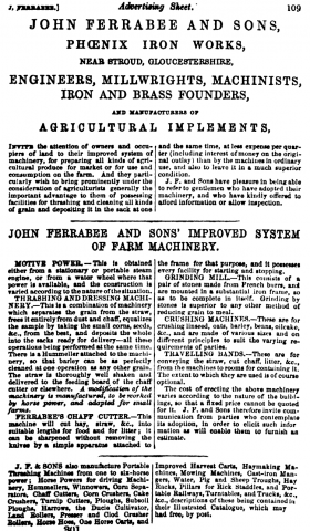 1851 - The Farmers Almanac - John ferrabee and Sons advertisement for Smithfield Show