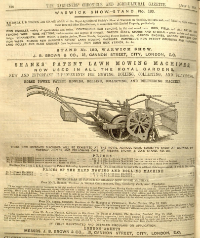 1859-07-09  Gardeners Chronicle - Shanks advertisement