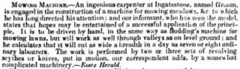 1839 - The Civil Engineer and Architects Journal - Mr. Groom's field mower.