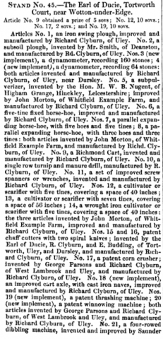 R.A.S.E. Shrewsbury Show 1845  -  Earl Of Ducie's Ironworks exhibiting.