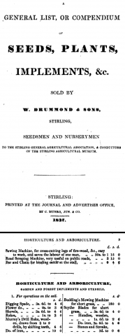 1837 - W. Drummond & Sons of Striling - Selling Budding's Mowers