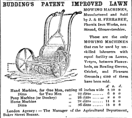 1855-04-24  The Cottage Gardeners - Budding's Mower