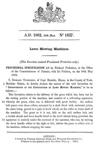 Nicholson's Patent No 1627