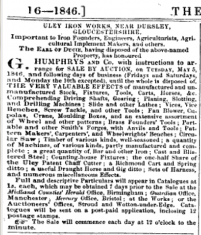 The Agricultural Gazette - Sale of The Earl Of Ducie's Ironworks