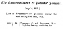 J  & H  Ferrabee's Patent No 2332  - 11th May 1861 - Lighting, heating, ventilation & c.