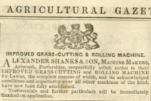 Shanks advertisement in The Agricultural Gazette section of  The Gardeners Chronicle - 27th August  1853