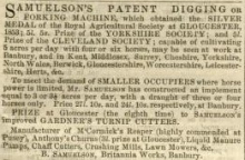 Samuelson & Co. advertisement in The Agricultural Gazette - 1st October 1853