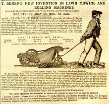 T. Green's "New Invention in Lawn Mowing & Rolling Machines - 31st May 1856