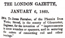 James Ferrabee of The Pheonix Works, Stroud.  - Improvements in Screw wrenches & spanners, etc"