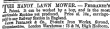 James Ferrabee & Co. Phoenix Ironworks -Advertisement for The Handy Mower in The  Gardeners Chronicle - 1861