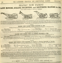Shanks Advertisement in The Gardeners Chronicle - 29th March 1862
