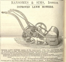 Ransomes & Sims Improved Lawnmower - Introduced 1861  "made from entirely new patterns"