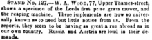 1861-12-01 The Smithfield Show,  W.A. Wood of Thames Street - Selling Thomas Green's Mowers . 1862