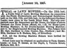 1861-08-10  Lawnmower Trial at Leeds  16th, 17th, 18th 
