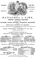 1855   Ransomes & Sims Ipswich advertisement at the Paris Universal Exhibition 1855