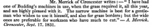 1831-09-17  A. Merrick of Cirencester - Testimonial to Budding's Mower - Published in The Gardeners Magazine 1832