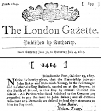 John Baker of Brimscombe and Nehem Young business partnership dissolved
