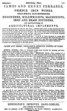 1852 - The Farmers Almanac - James and Henry Ferrabee advertisement.