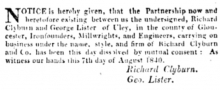 The London Gazette - Disolution of partnership Richard Clyburn and George Lister