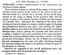 Description of James Ferrabee's Steam Engine Patent No. 2858